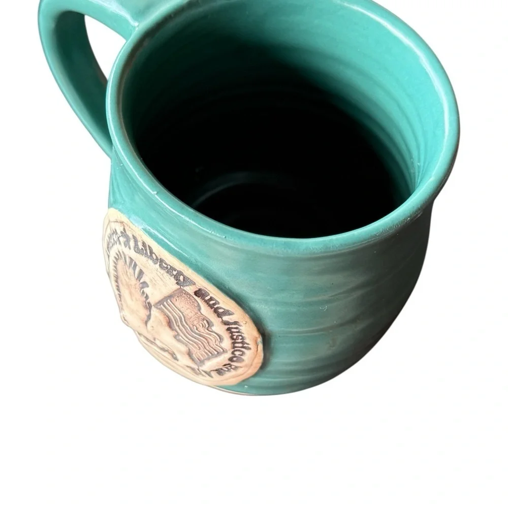 Patriotic Stoneware Mug 8 oz American Liberty & Justice for All DISPLAY PIECE